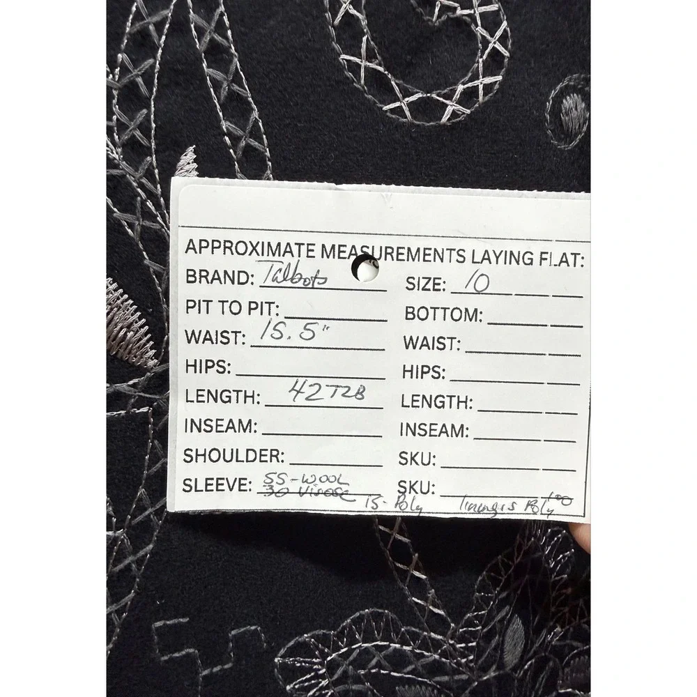 VTG Talbots Black Lined Wool Blend Embroidered Maxi Skirt sz‎ 10